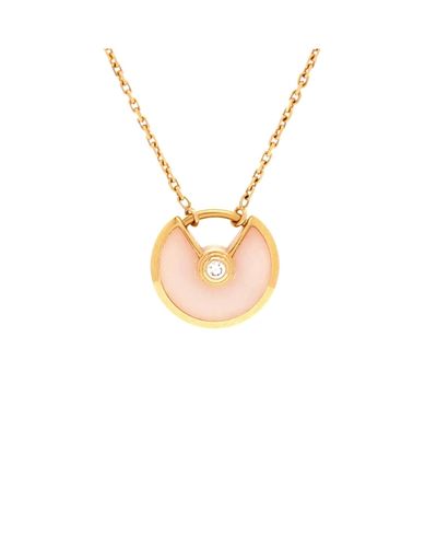 Pre-owned Cartier Pre-Owned Cartier Xs Amulette de Cartier Pendant Necklace 18K Rose Gold with Pink Opal and Diamond, 16.25