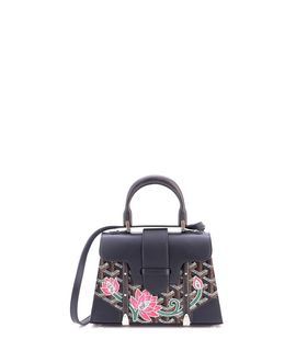 Pre-owned Goyard Pre-Owned Goyard Mini Structured Saigon Top Handle Bag Embroidered Coated Canvas with Leather