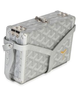 Pre-owned Goyard Pre-Owned Goyard Silver Precious Metals Goyardine Canvas Minaudiere Trunk Canvas Handbag