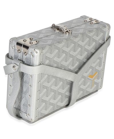 Pre-owned Goyard Pre-Owned Goyard Silver Precious Metals Goyardine Canvas Minaudiere Trunk Canvas Handbag