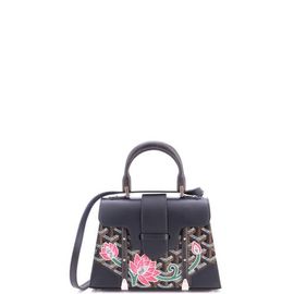 Pre-Owned Goyard Pre-Owned Goyard Structured Saigon Top Handle Bag Embroidered Coated Canvas with Leather Mini