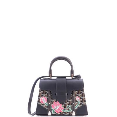 Pre-Owned Goyard Pre-Owned Goyard Structured Saigon Top Handle Bag Embroidered Coated Canvas with Leather Mini