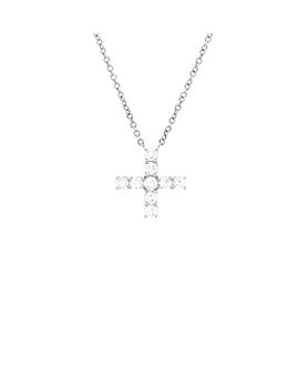 Pre-owned Harry Winston Pre-Owned Harry Winston Mini Cross Pendant Necklace Platinum with Diamonds, 17.5