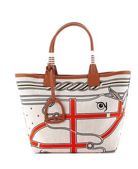 Pre-owned Hermes Pre-Owned HERMES 28 Sac Steeple Tote Printed Toile with Leather