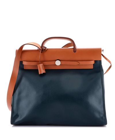 Pre-owned Hermes Pre-Owned HERMES 39 Herbag Zip Berline Vache Canvas and Leather