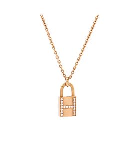 Pre-owned Hermes Pre-Owned HERMES Amulettes Cadenas Pendant Necklace 18K Rose Gold with Diamonds, 16