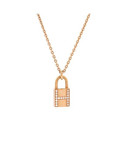 Pre-owned Hermes Pre-Owned HERMES Amulettes Cadenas Pendant Necklace 18K Rose Gold with Diamonds, 16