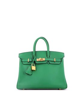 Pre-owned Hermes Pre-Owned HERMES Birkin 25 Handbag Green Swift with Gold Hardware