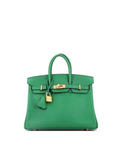 Pre-owned Hermes Pre-Owned HERMES Birkin 25 Handbag Green Swift with Gold Hardware