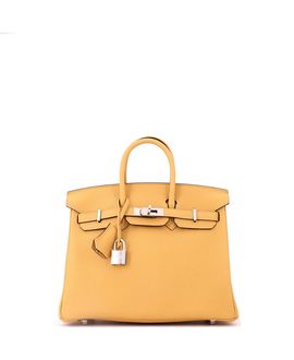 Pre-owned Hermes Pre-Owned HERMES Birkin 25 Handbag Yellow Togo with Palladium Hardware