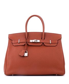 Pre-owned Hermes Pre-Owned HERMES Birkin 35 Handbag Brown Fjord with Palladium Hardware