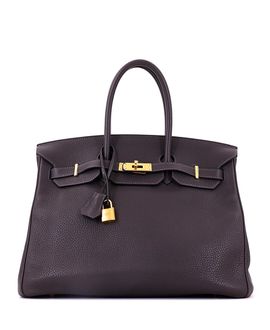 Pre-owned Hermes Pre-Owned HERMES Birkin 35 Handbag Grey Clemence with Gold Hardware