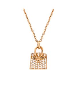 Pre-owned Hermes Pre-Owned HERMES Birkin Amulette Pendant Necklace 18K Rose Gold and Diamonds, 15.75