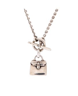 Pre-owned Hermes Pre-Owned HERMES Birkin Amulette Pendant Necklace Sterling Silver, 16