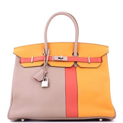 Pre-Owned Hermes Pre-Owned Hermes Birkin Handbag Cascade Tricolor Clemence and Swift with Brushed Palladium Hardware 35