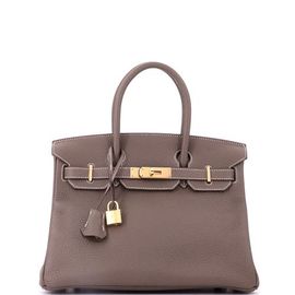 Pre-Owned Hermes Pre-Owned Hermes Birkin Handbag Grey Clemence with Gold Hardware 30 