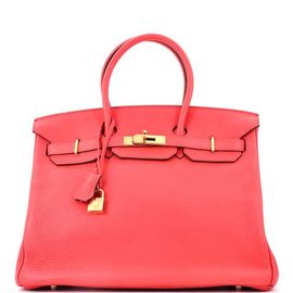 Pre-Owned Hermes Pre-Owned Hermes Birkin Handbag Pink Clemence with Gold Hardware 35