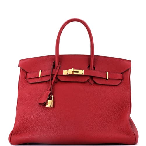 Pre-Owned Hermes Pre-Owned Hermes Birkin Handbag Red Clemence with Gold Hardware 35 
