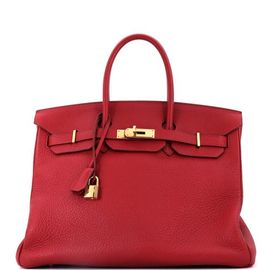 Pre-Owned Hermes Pre-Owned Hermes Birkin Handbag Red Clemence with Gold Hardware 35 