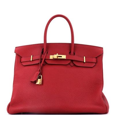 Pre-Owned Hermes Pre-Owned Hermes Birkin Handbag Red Clemence with Gold Hardware 35 