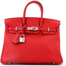Pre-Owned Hermes Pre-Owned Hermes Birkin Handbag Red Swift with Palladium Hardware 25