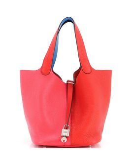 Pre-owned Hermes Pre-Owned HERMES Casaque Picotin Lock Mm Clemence Leather Bucket Bag