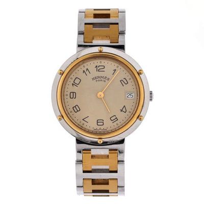 Pre-Owned Hermes Pre-Owned Hermes Clipper Quartz Watch Stainless Steel with Plated Metal 34