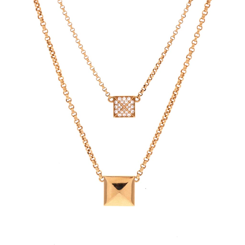Pre-Owned Hermes Pre-Owned Hermes Clou d'H Double Pendant Necklace 18K Rose Gold with Diamonds 