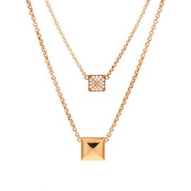 Pre-Owned Hermes Pre-Owned Hermes Clou d'H Double Pendant Necklace 18K Rose Gold with Diamonds 