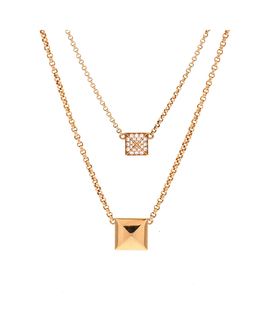 Pre-owned Hermes Pre-Owned HERMES Clou d'H Double Pendant Necklace 18K Rose Gold with Diamonds, 16.25