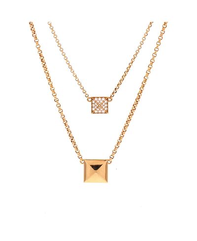 Pre-owned Hermes Pre-Owned HERMES Clou d'H Double Pendant Necklace 18K Rose Gold with Diamonds, 16.25