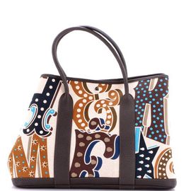Pre-Owned Hermes Pre-Owned Hermes Electrique Garden Party Tote Printed Toile and Leather 36