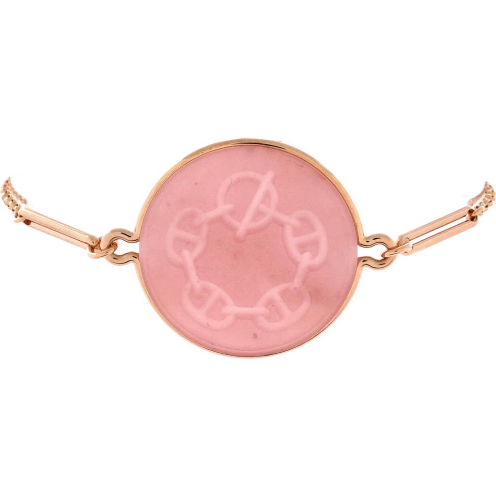 Pre-Owned Hermes Pre-Owned Hermes Ex-Libris Bracelet 18K Rose Gold with Pink Chalcedony Large