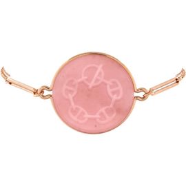 Pre-Owned Hermes Pre-Owned Hermes Ex-Libris Bracelet 18K Rose Gold with Pink Chalcedony Large