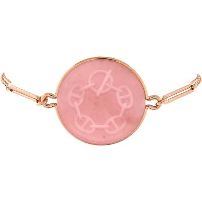 Pre-Owned Hermes Pre-Owned Hermes Ex-Libris Bracelet 18K Rose Gold with Pink Chalcedony Large