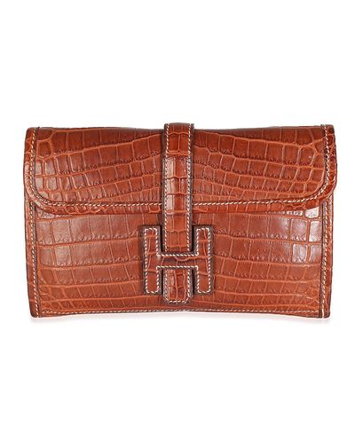 Pre-owned Hermes Pre-Owned HERMES Fauve Crocodile Niloticus Lisse Jige Clutch Exotic Handbag
