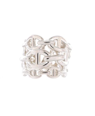 Pre-owned Hermes Pre-Owned HERMES Gm Chaine d'Ancre Enchainee Ring Sterling Silver