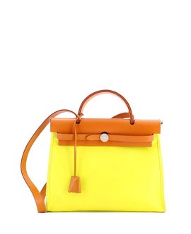 Pre-owned Hermes Pre-Owned HERMES Herbag Zip Berline Canvas & Leather Top Handle Bag