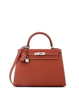 Pre-owned Hermes Pre-Owned HERMES Kelly 28 Epsom Leather Shoulder Bag with Palladium Hardware