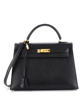 Pre-owned Hermes Pre-Owned HERMES Kelly 32 Handbag Black Ardennes with Gold Hardware