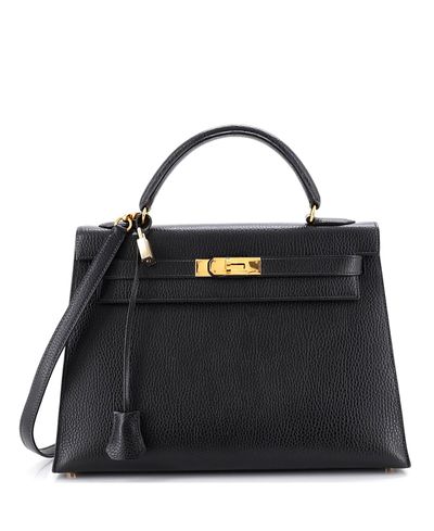 Pre-owned Hermes Pre-Owned HERMES Kelly 32 Handbag Black Ardennes with Gold Hardware