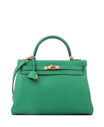 Pre-owned Hermes Pre-Owned HERMES Kelly 32 Handbag Green Evercolor with Gold Hardware