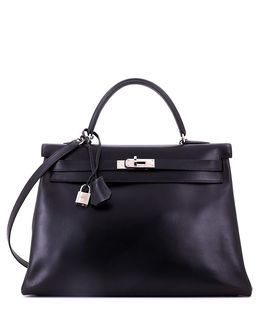 Pre-owned Hermes Pre-Owned HERMES Kelly 35 Box Calf Leather Palladium Hardware Handbag