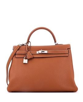 Pre-owned Hermes Pre-Owned HERMES Kelly 35 Handbag Brown Clemence with Palladium Hardware