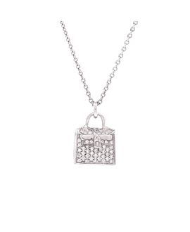 Pre-owned Hermes Pre-Owned HERMES Kelly Amulette Pendant Necklace 18K White Gold and Diamonds, 15.5