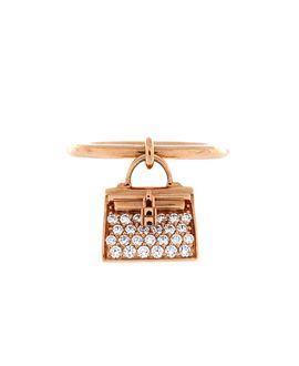 Pre-owned Hermes Pre-Owned HERMES Kelly Amulette Ring 18K Rose Gold with Pave Diamonds