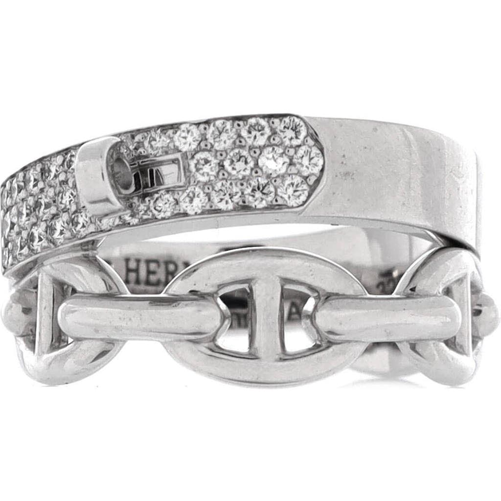 Pre-Owned Hermes Pre-Owned Hermes Kelly Double Tour Ring 18K White Gold with Pave Diamonds