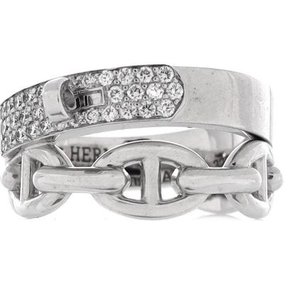 Pre-Owned Hermes Pre-Owned Hermes Kelly Double Tour Ring 18K White Gold with Pave Diamonds
