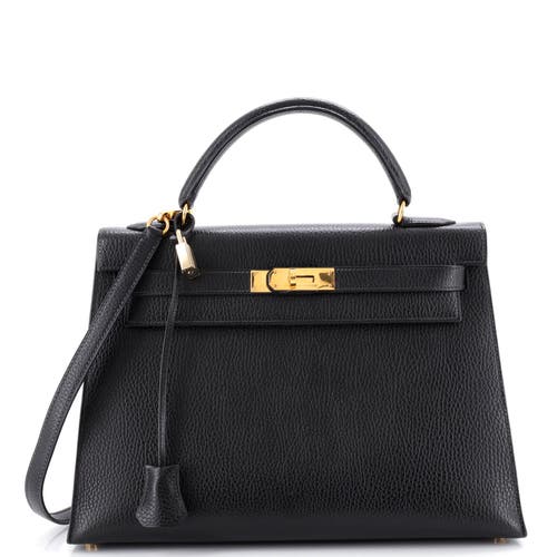 Pre-Owned Hermes Pre-Owned Hermes Kelly Handbag Black Ardennes with Gold Hardware 32
