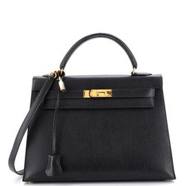 Pre-Owned Hermes Pre-Owned Hermes Kelly Handbag Black Ardennes with Gold Hardware 32